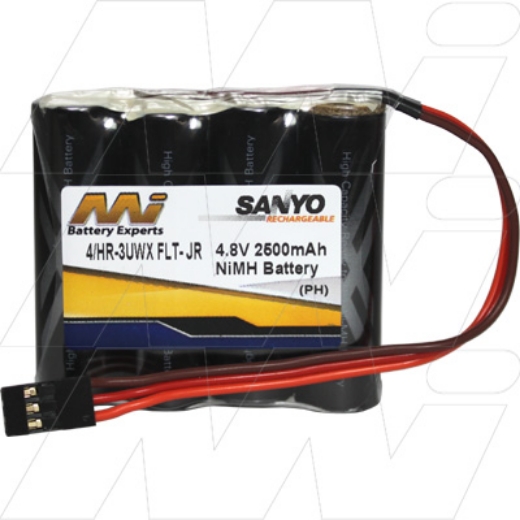 Picture of HR-3UWX-BP4 2500mAh SANYO 4.8V 4 x AA NiMH FLAT PACK C/W JR CONNECTOR R/C HOBBY PACK